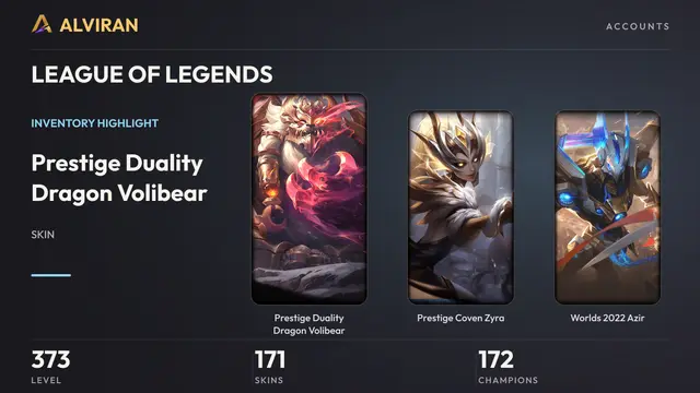 LEAGUE OF LEGENDS · Level 373 · Prestige Duality Dragon Volibear, Prestige Coven Zyra, Worlds 2022 Azir