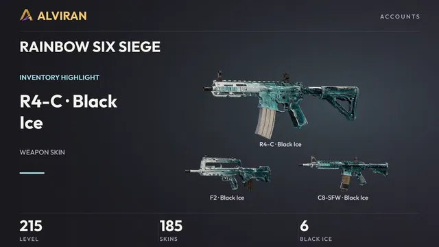 RAINBOW SIX SIEGE · Level 215 · Black Ice · R4-C, Black Ice · F2, Black Ice · C8-SFW