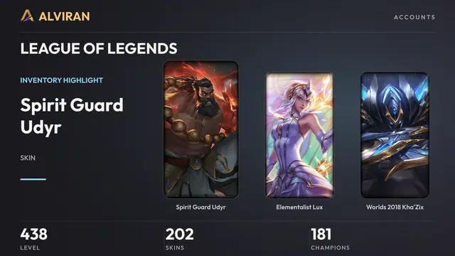 LEAGUE OF LEGENDS · Level 438 · Spirit Guard Udyr, Elementalist Lux, Worlds 2018 Kha'Zix
