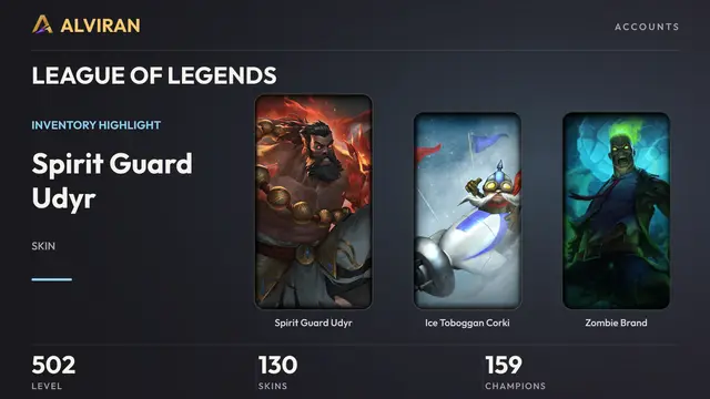 LEAGUE OF LEGENDS · Level 502 · Spirit Guard Udyr, Ice Toboggan Corki, Zombie Brand