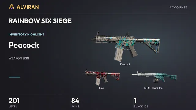RAINBOW SIX SIEGE · Level 201 · Peacock, Fire, Black Ice · G8A1