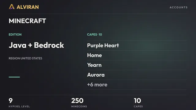 MINECRAFT · Level 9 · Purple Heart, Home, Yearn, Aurora