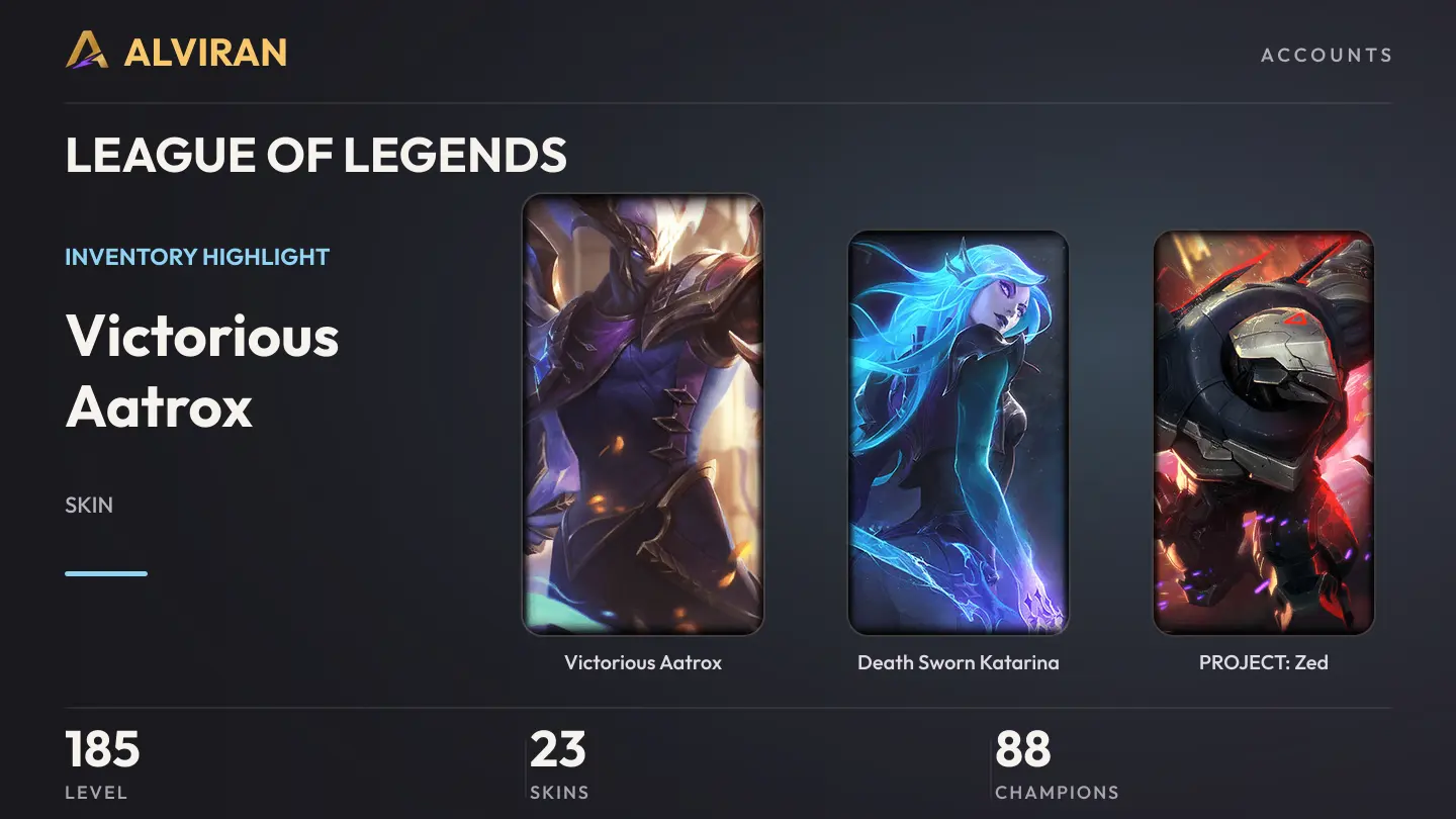 LEAGUE OF LEGENDS · Level 185 · Victorious Aatrox, Death Sworn Katarina, PROJECT: Zed