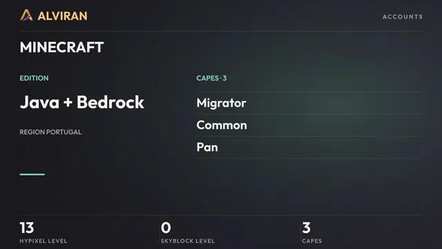MINECRAFT · Level 13 · Migrator, Common, Pan