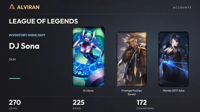 LEAGUE OF LEGENDS · Level 270 · DJ Sona, Prestige PsyOps Ezreal, Worlds 2017 Ashe