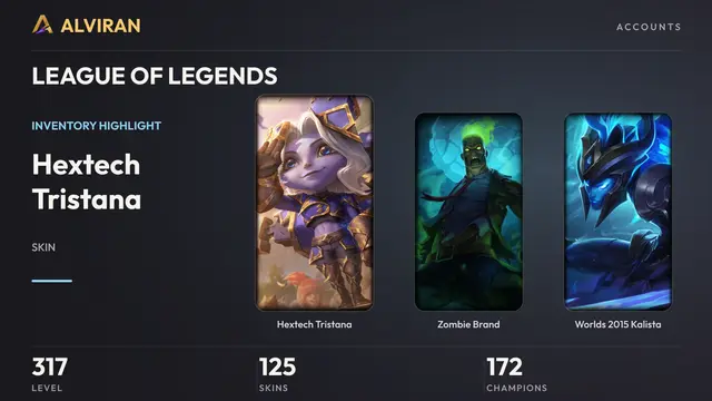 LEAGUE OF LEGENDS · Level 317 · Hextech Tristana, Zombie Brand, Worlds 2015 Kalista