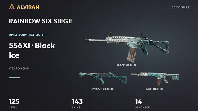 RAINBOW SIX SIEGE · Level 125 · Black Ice · 556XI, Black Ice · 9mm C1, Black Ice · C7E