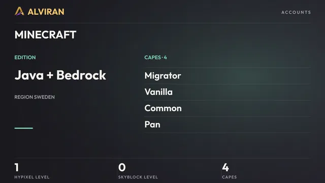 MINECRAFT · Level 1 · Migrator, Vanilla, Common, Pan