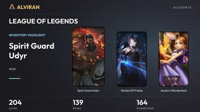 LEAGUE OF LEGENDS · Level 204 · Spirit Guard Udyr, Worlds 2017 Ashe, Annie in Wonderland