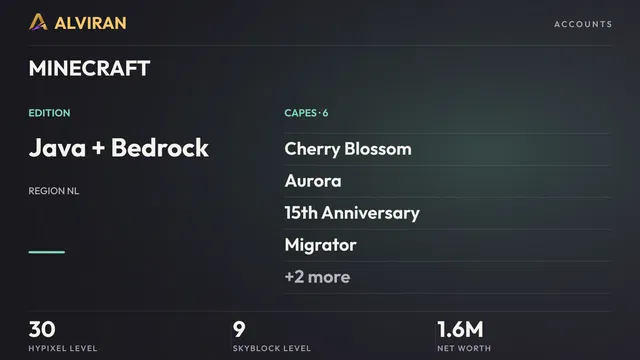 MINECRAFT · Level 30 · Cherry Blossom, Aurora, 15th Anniversary, Migrator