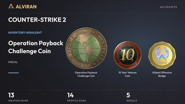 COUNTER-STRIKE 2 · Level 14 · Operation Payback Challenge Coin, 10 Year Veteran Coin, Global Offensive Badge