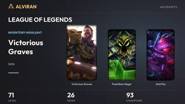 LEAGUE OF LEGENDS · Level 71 · Victorious Graves, Final Boss Veigar, Void Fizz