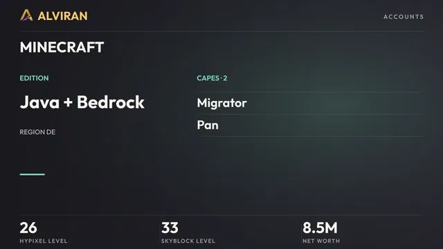 MINECRAFT · Level 26 · Migrator, Pan