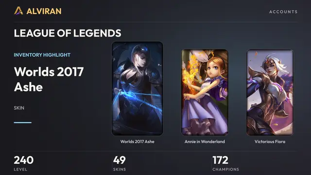 LEAGUE OF LEGENDS · Level 240 · Worlds 2017 Ashe, Annie in Wonderland, Victorious Fiora