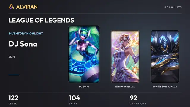 LEAGUE OF LEGENDS · Level 122 · DJ Sona, Elementalist Lux, Worlds 2018 Kha'Zix