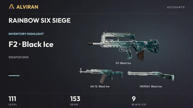 RAINBOW SIX SIEGE · Level 111 · Black Ice · F2, Black Ice · AK-12, Black Ice · M590A1