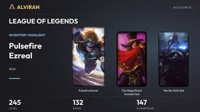 LEAGUE OF LEGENDS · Level 245 · Pulsefire Ezreal, The Magnificent Twisted Fate, Worlds 2016 Zed