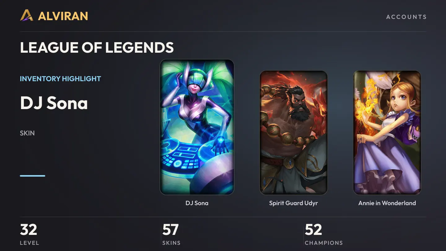 LEAGUE OF LEGENDS · Level 32 · DJ Sona, Spirit Guard Udyr, Annie in Wonderland
