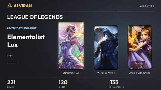 LEAGUE OF LEGENDS · Level 221 · Elementalist Lux, Worlds 2019 Ryze, Annie in Wonderland