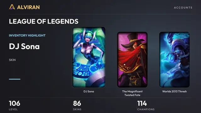 LEAGUE OF LEGENDS · Level 106 · DJ Sona, The Magnificent Twisted Fate, Worlds 2013 Thresh