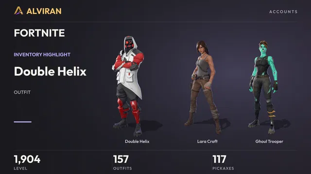 FORTNITE · Level 1904 · Double Helix, Lara Croft, Ghoul Trooper