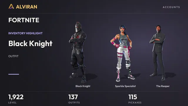 FORTNITE · Level 1922 · Black Knight, Sparkle Specialist, The Reaper
