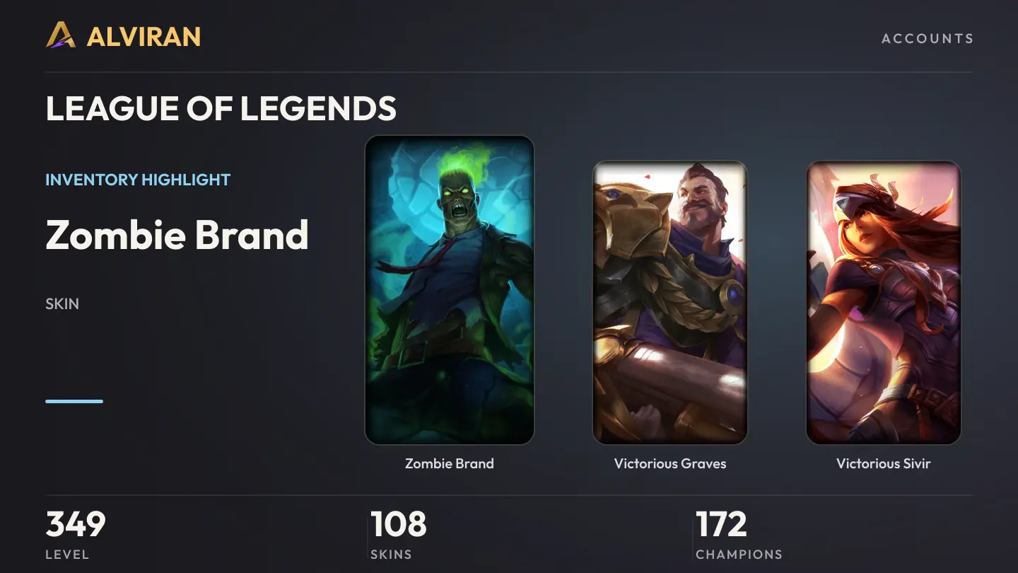 LEAGUE OF LEGENDS · Level 349 · Zombie Brand, Victorious Graves, Victorious Sivir
