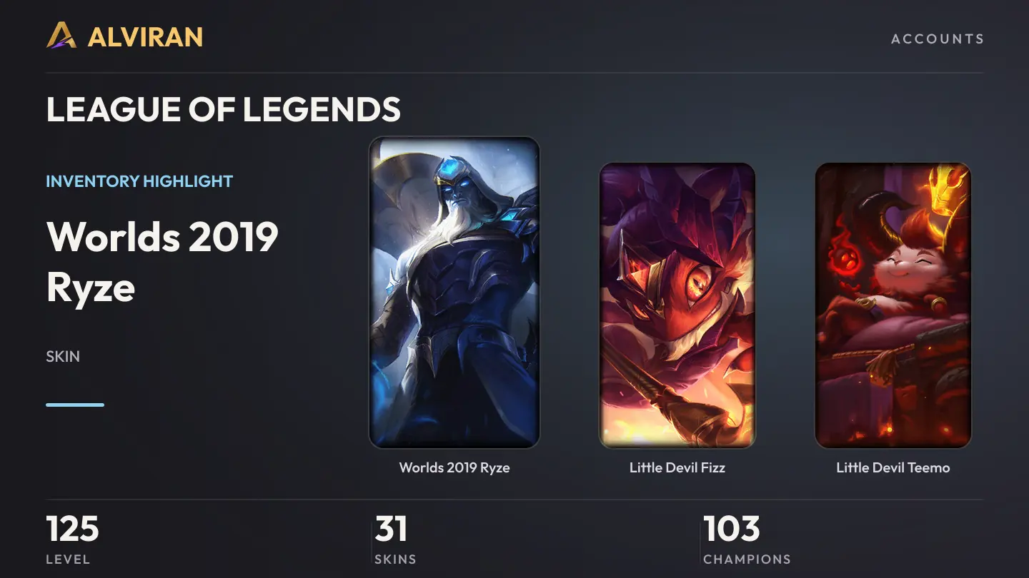 LEAGUE OF LEGENDS · Level 125 · Worlds 2019 Ryze, Little Devil Fizz, Little Devil Teemo