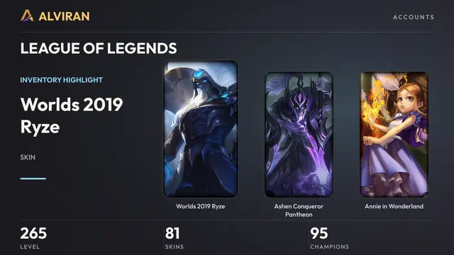 LEAGUE OF LEGENDS · Level 265 · Worlds 2019 Ryze, Ashen Conqueror Pantheon, Annie in Wonderland