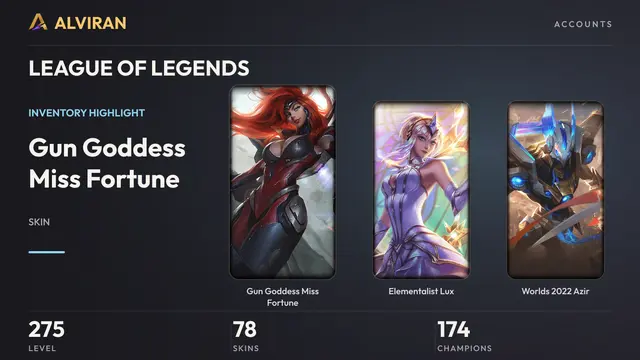 LEAGUE OF LEGENDS · Level 275 · Gun Goddess Miss Fortune, Elementalist Lux, Worlds 2022 Azir