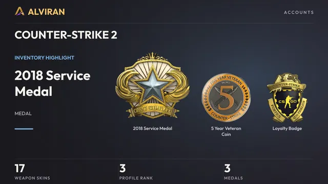 COUNTER-STRIKE 2 · Level 3 · 2018 Service Medal, 5 Year Veteran Coin, Loyalty Badge