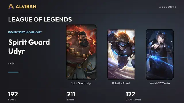 LEAGUE OF LEGENDS · Level 192 · Spirit Guard Udyr, Pulsefire Ezreal, Worlds 2017 Ashe