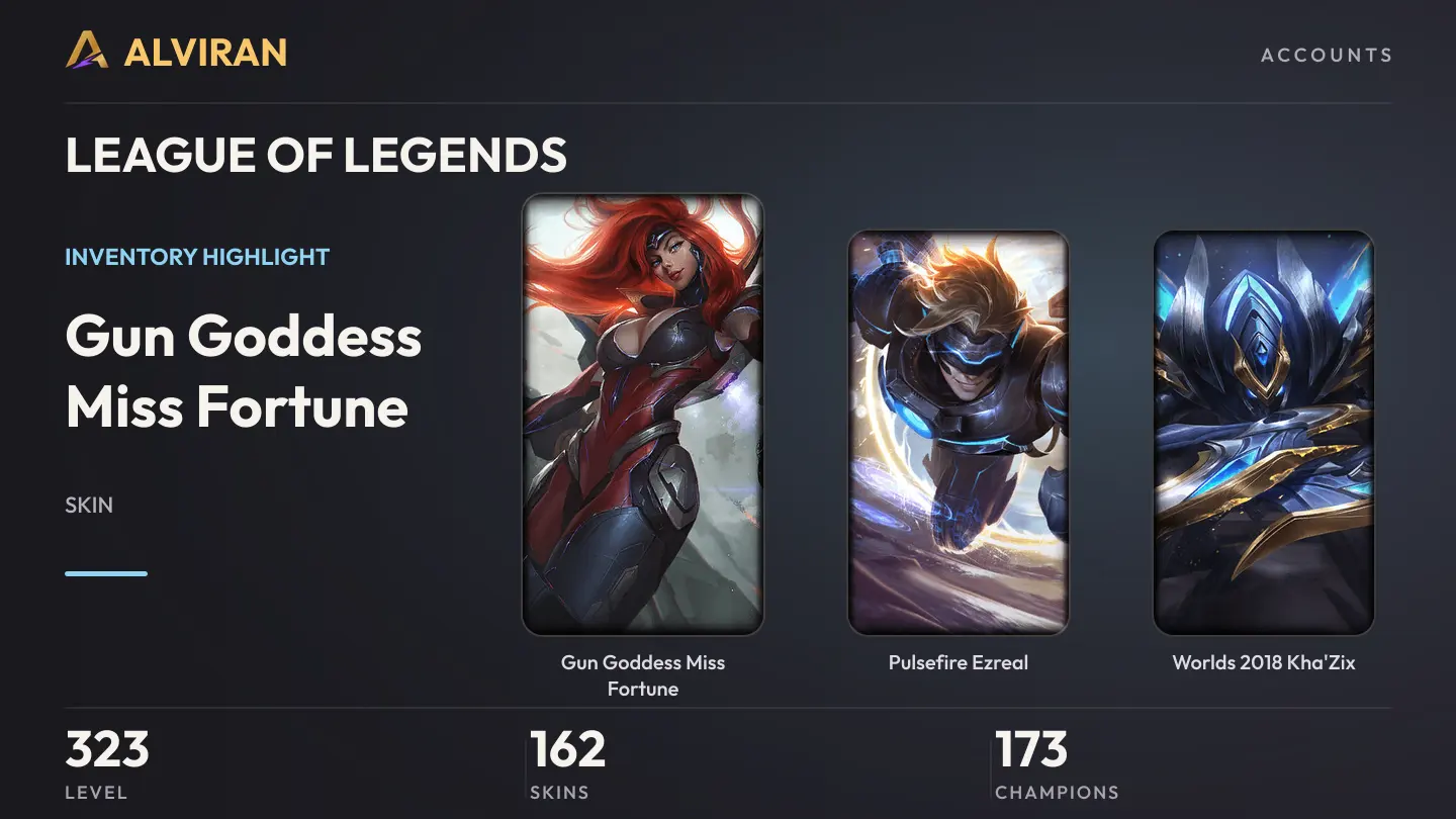 LEAGUE OF LEGENDS · Level 323 · Gun Goddess Miss Fortune, Pulsefire Ezreal, Worlds 2018 Kha'Zix