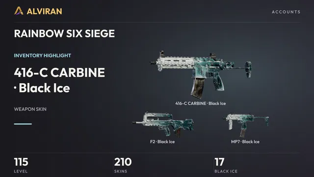 RAINBOW SIX SIEGE · Level 115 · Black Ice · 416-C CARBINE, Black Ice · F2, Black Ice · MP7
