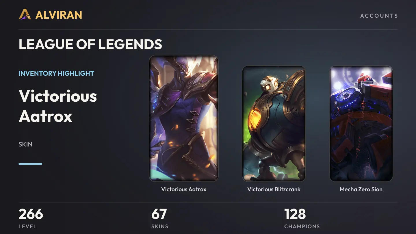 LEAGUE OF LEGENDS · Level 266 · Victorious Aatrox, Victorious Blitzcrank, Mecha Zero Sion