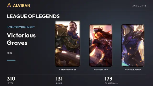 LEAGUE OF LEGENDS · Level 310 · Victorious Graves, Victorious Sivir, Victorious Aatrox