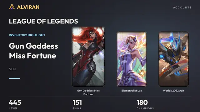 LEAGUE OF LEGENDS · Level 445 · Gun Goddess Miss Fortune, Elementalist Lux, Worlds 2022 Azir