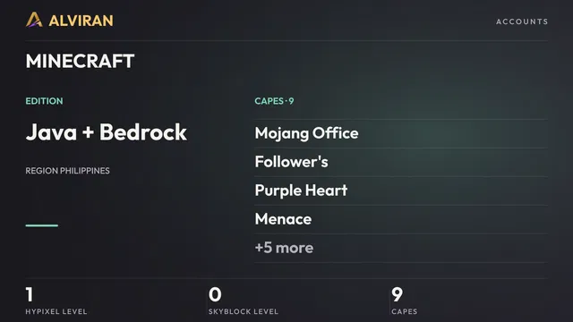 MINECRAFT · Level 1 · Mojang Office, Follower's, Purple Heart, Menace