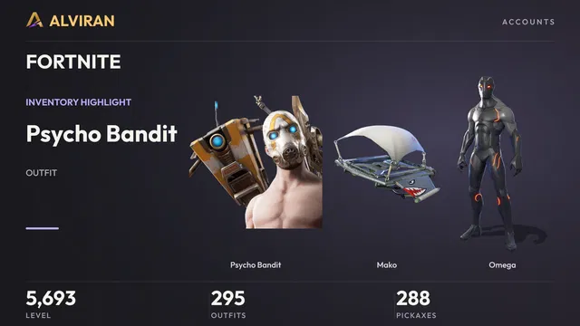 FORTNITE · Level 5693 · Psycho Bandit, Mako, Omega