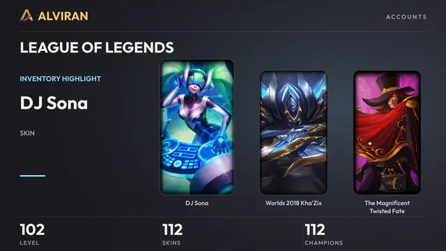 LEAGUE OF LEGENDS · Level 102 · DJ Sona, Worlds 2018 Kha'Zix, The Magnificent Twisted Fate