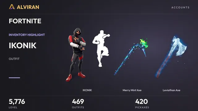 FORTNITE · Level 5776 · IKONIK, Merry Mint Axe, Leviathan Axe