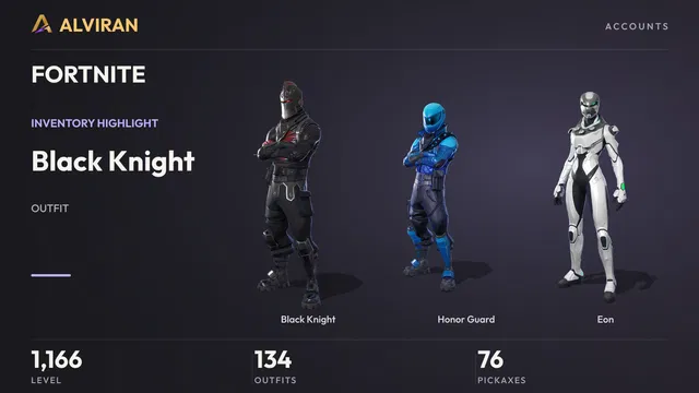 FORTNITE · Level 1166 · Black Knight, Honor Guard, Eon