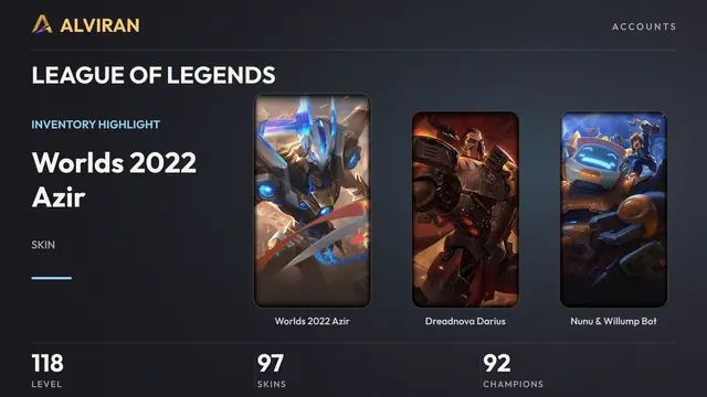 LEAGUE OF LEGENDS · Level 118 · Worlds 2022 Azir, Dreadnova Darius, Nunu & Willump Bot