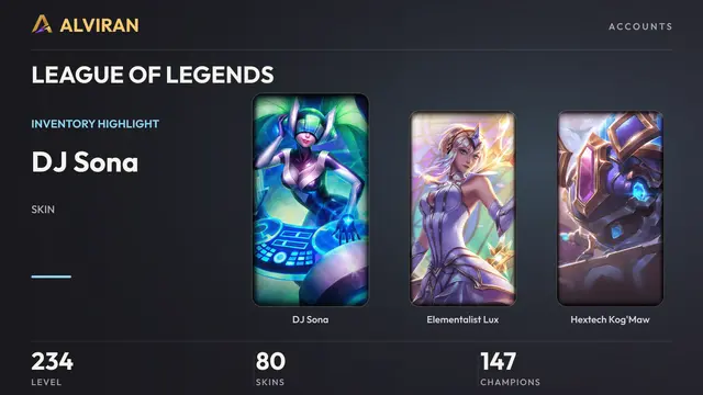 LEAGUE OF LEGENDS · Level 234 · DJ Sona, Elementalist Lux, Hextech Kog'Maw