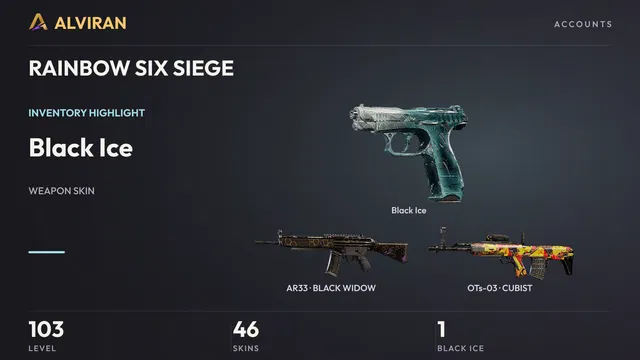 RAINBOW SIX SIEGE · Level 103 · Black Ice, BLACK WIDOW · AR33, CUBIST · OTs-03