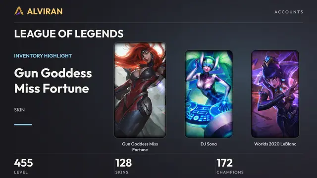 LEAGUE OF LEGENDS · Level 455 · Gun Goddess Miss Fortune, DJ Sona, Worlds 2020 LeBlanc