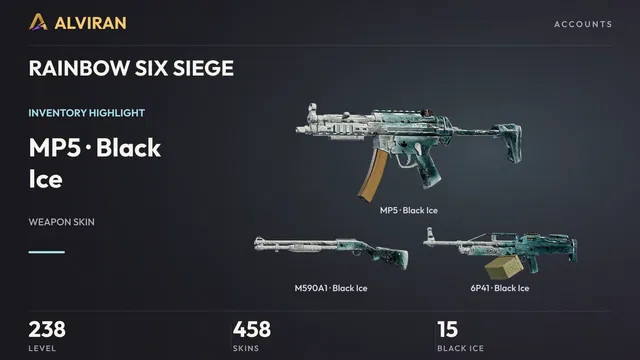 RAINBOW SIX SIEGE · Level 238 · Black Ice · MP5, Black Ice · M590A1, Black Ice · 6P41
