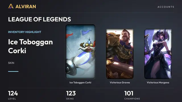 LEAGUE OF LEGENDS · Level 124 · Ice Toboggan Corki, Victorious Graves, Victorious Morgana