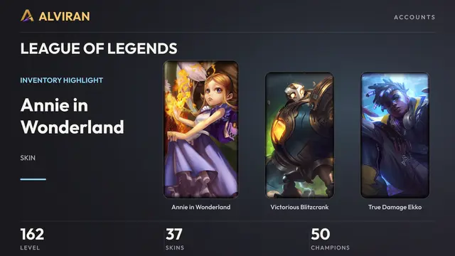 LEAGUE OF LEGENDS · Level 162 · Annie in Wonderland, Victorious Blitzcrank, True Damage Ekko