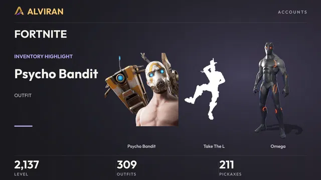 FORTNITE · Level 2137 · Psycho Bandit, Take The L, Omega